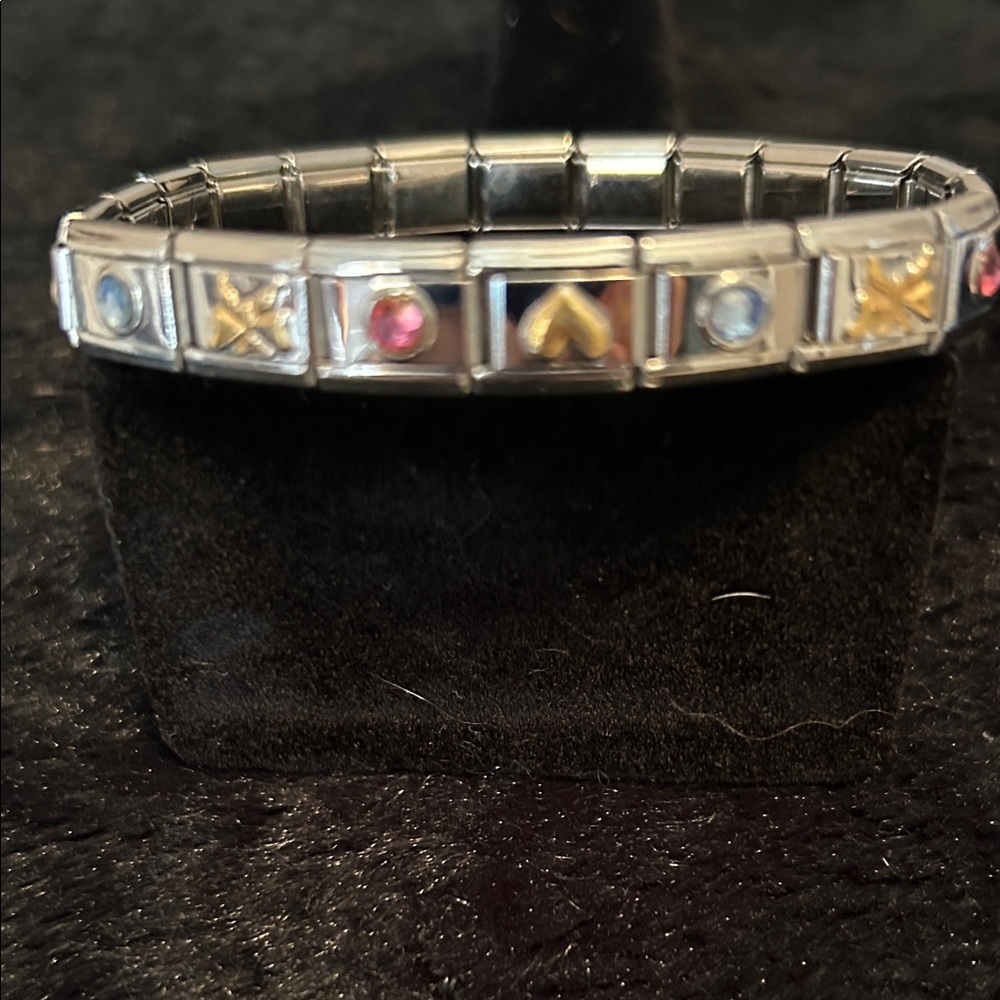 Silver and Gold Women's Bracelet with Pink and Blue Accents